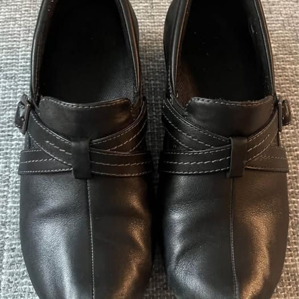 ABEO 24/7 Jill Nursing Clogs Black Leather Slip-On with Buckle Detail Women Sz 7